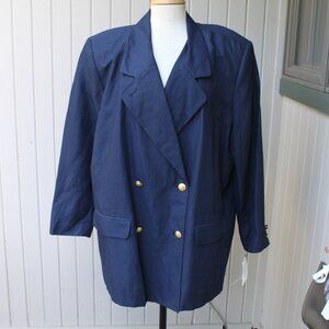 Vintage 90's Elizabeth Classic Double Breasted Navy Blue linen Blazer Jacket 22